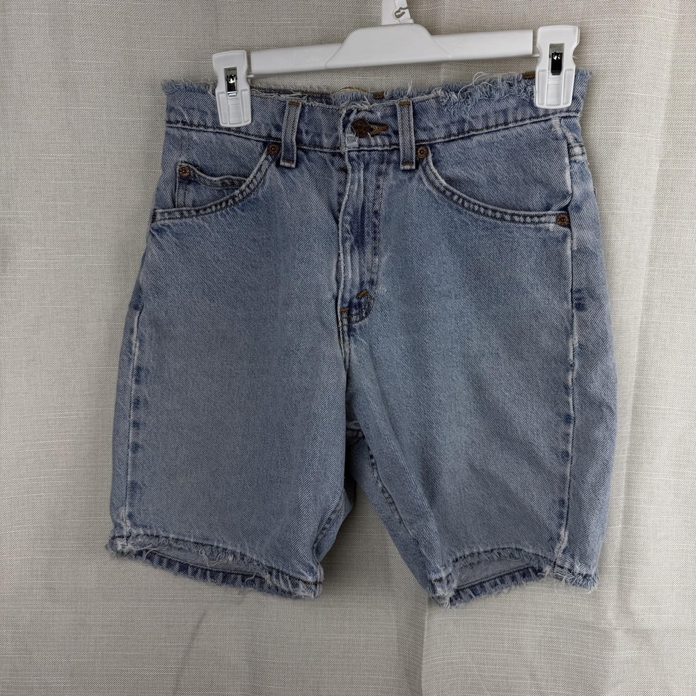 VTG Levis 550 Shorts Mens 28 Light‎ Wash Orange Tab Fit Cutoff Frayed Bermuda
